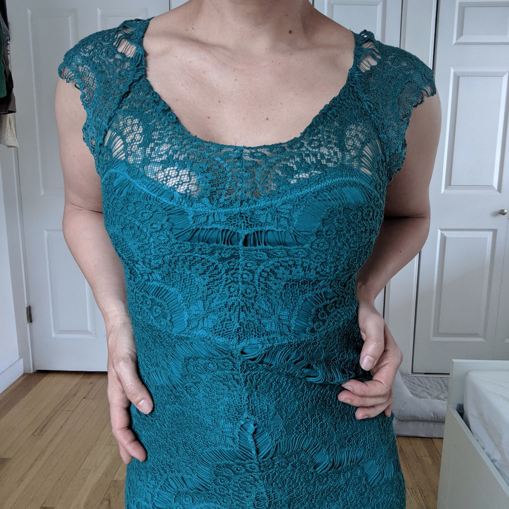 Free People Green lace high low dress